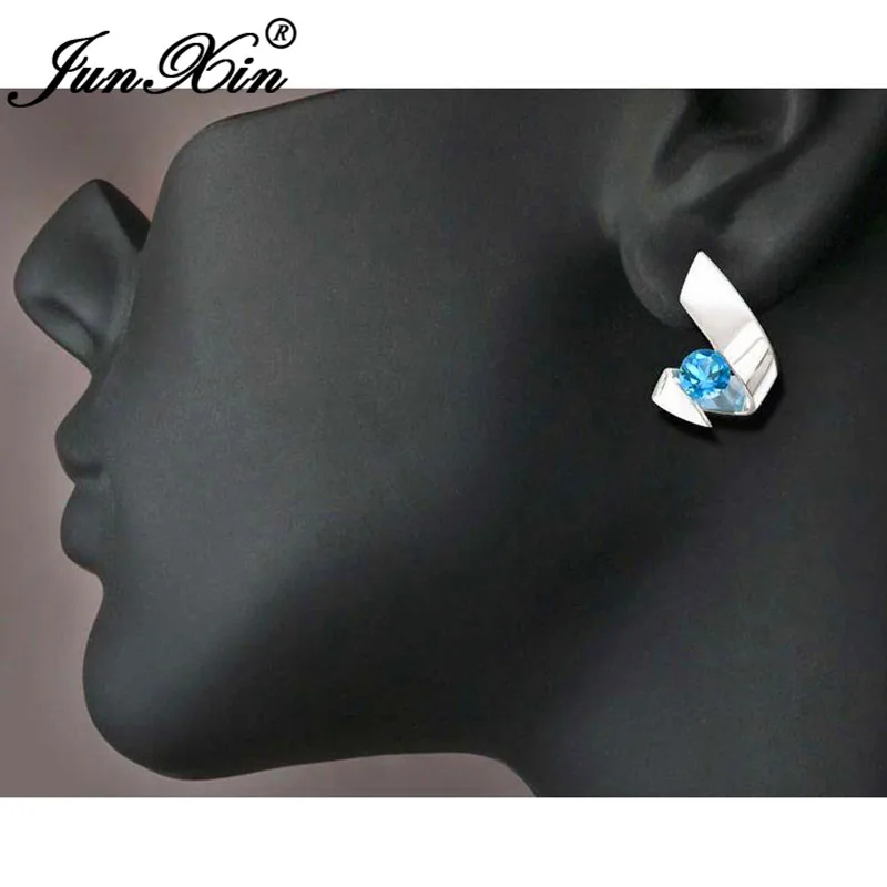 Irregular Purple Blue White Yellow Crystal Geometric Stud Earrings For Women 925 Silver Color Round Zircon Stone Earring Jewelry