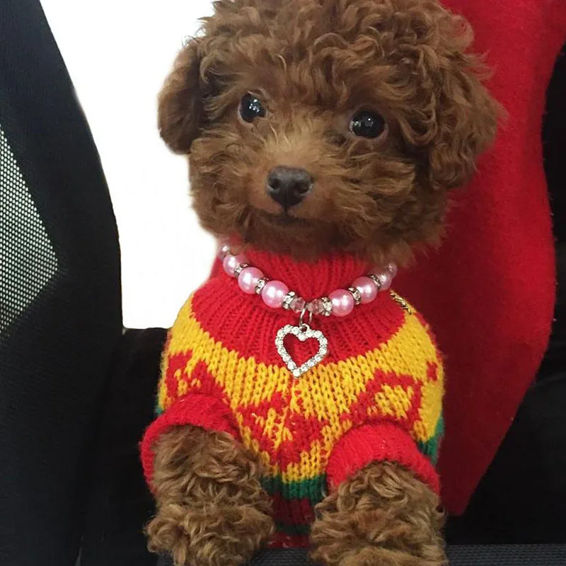 

Pet Accessories Heart Rhinestone Puppy Dog Cat Pearl Necklace Pet Accessories Love Diamond Pets Dogs Collar Jewelry
