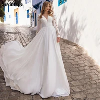 princess wedding dress boho long sleeves chiffon satin wedding party gowns appliques lace corset back beach bride dress 2021
