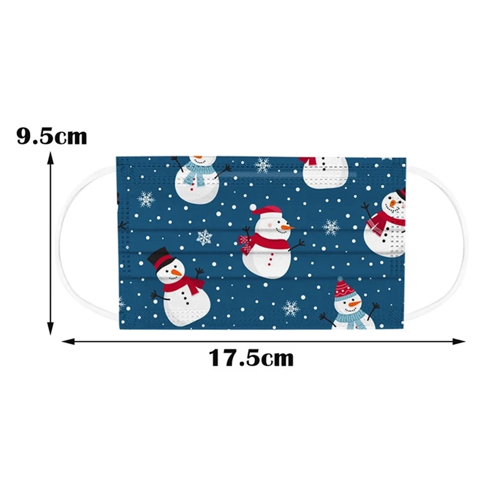 

100pcs/Set Christmas Adult Mouth Masks Cartoon Snowman Santa Claus Elk Printing Dustproof Face Mask Disposable Breathable Masque