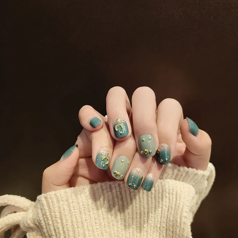 24 шт./кор. со звездами луной милые накладные ногти с полным покрытием круглой