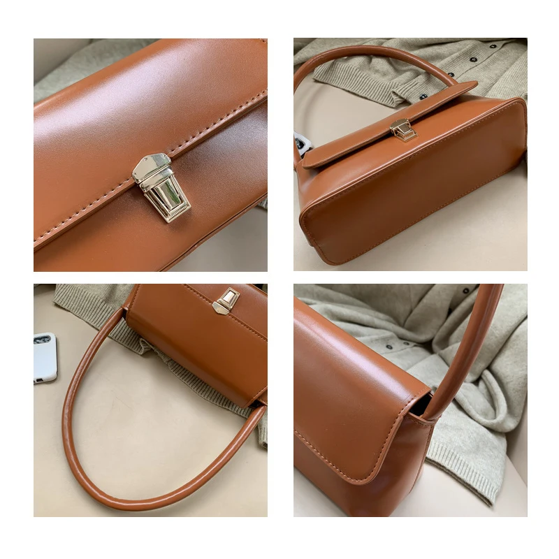 

HandBags Women 2021 Designer Fashion Solid PU Baguette Ladies Leather Casual Korean Version Mini Casual Retro All-match