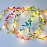 colorful artificial cloth leaf rattan copper wire led string light christmas lights garland wedding holiday decoration navidad