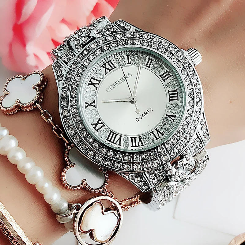 Новинка Классические роскошные женские часы Geneva со стразами модные часы|Женские
