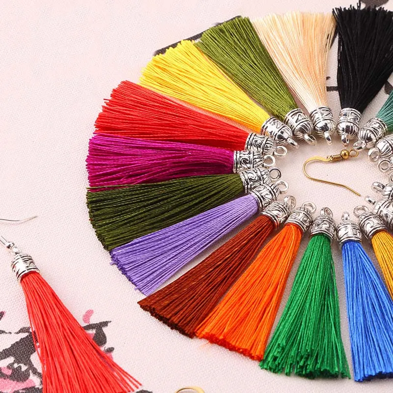 mixedcolor 20pcs 20 шт./лот 24 Цвета 6 см маленькие шелковая кисточка шнуры с металлические серьги колпачки кисточка подвесной кулон для самодельных украшений, украшения своими руками - Цвет: mixedcolor 20pcs