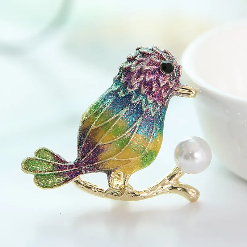 Жемчужная эмалированная брошь в виде совы из сплава|Броши| |