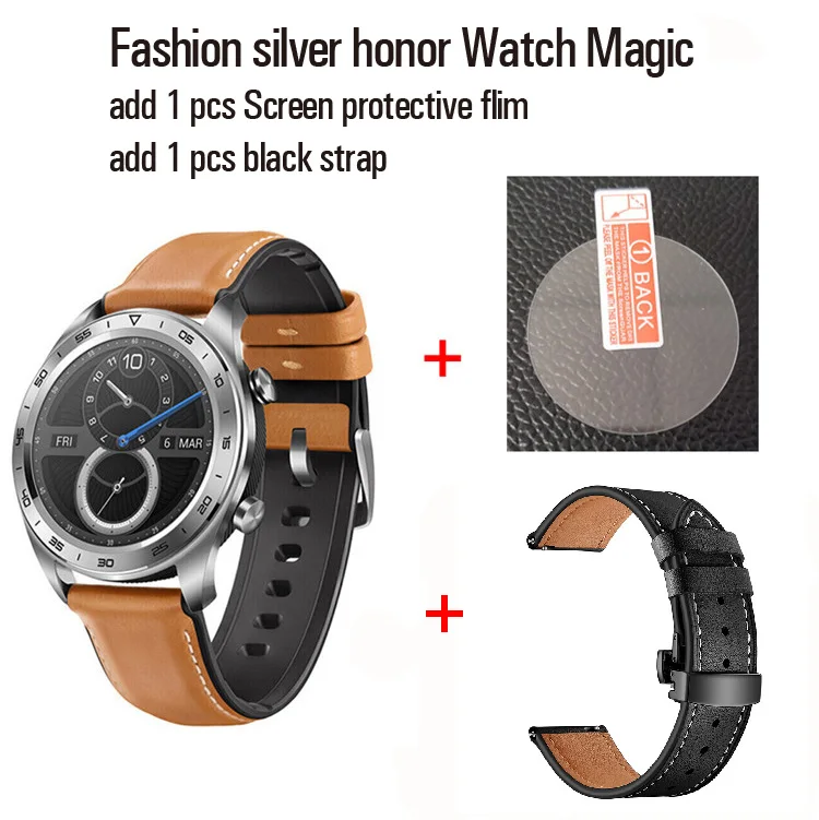Huawei Honor Watch Волшебные Смарт-часы спортивные часы для сна для езды на велосипеде плавание горный gps 1," AMOLED цветной экран 390*390 часы - Цвет: Silve n Film n Black