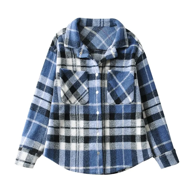 

Artsnie Streetwear Plaid Shirt Coats Women Spring 2021 Turn Down Collar Long Sleeve Coats Vintage Red Plaid Oversized Coats