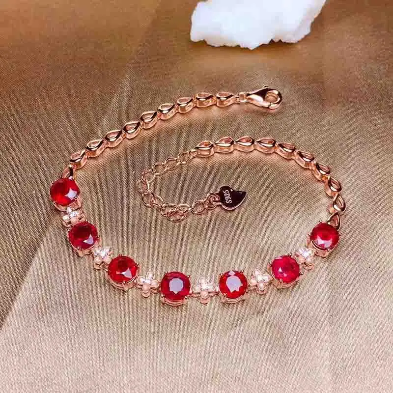 

Natural Heated Ruby Chain Bracelet for Women Wedding Top Quality Red Round Cuted Gemstones Fine Jewelry S925 Silver Gifts R88