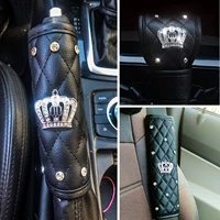 diamond car seat belt pad crystal rhinestones leather crown gear shifter cover handbrake covers set car interior accessories