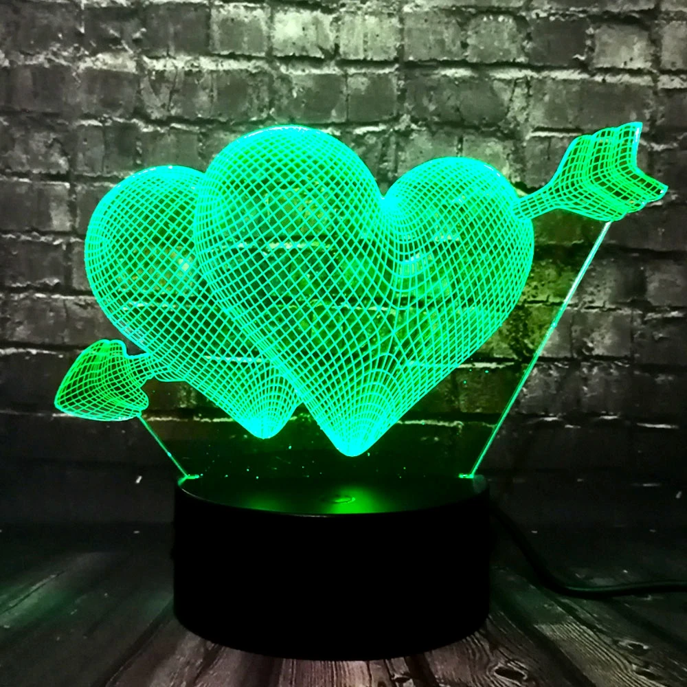 Романтичная светящаяся 3d-лампа с двойной стрелой в виде сердца светодиодная USB