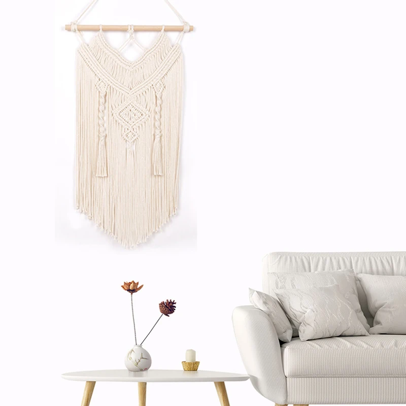 

Hollow Out Nordic Hand Woven Tapestries Home Decoration Simple Wall Hanging Beige Room Geometric Tapestry Wall Decoration