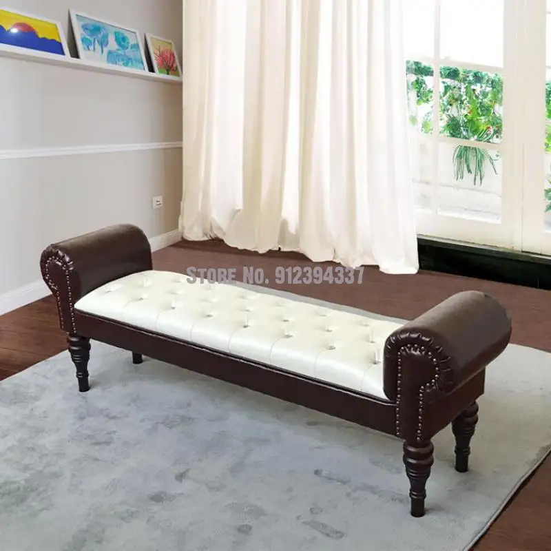 European bedroom simple storage American country leather bed tail stool bedside sofa bench changing shoe | Мебель