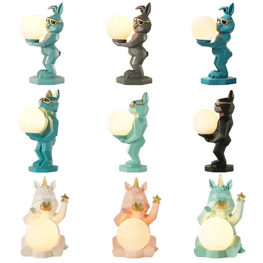 

Nordic luxury cartoon rabbit carved table lamps children's bedside lamp bedroom home modern romantic study desk lights lighting