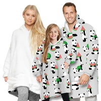 family matching outfits thicken fleece huggle hoodie cute panda shark printing pullover robes home loose sweatshirt tv blanket