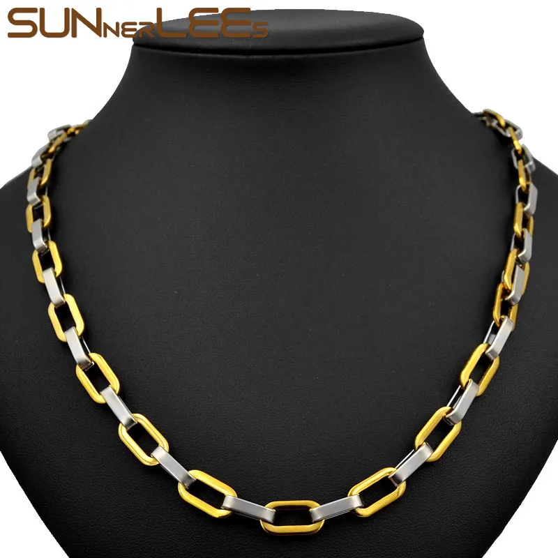Ожерелье из нержавеющей стали SUNNERLEES 8 мм Геометрическая цепочка гладкий черный