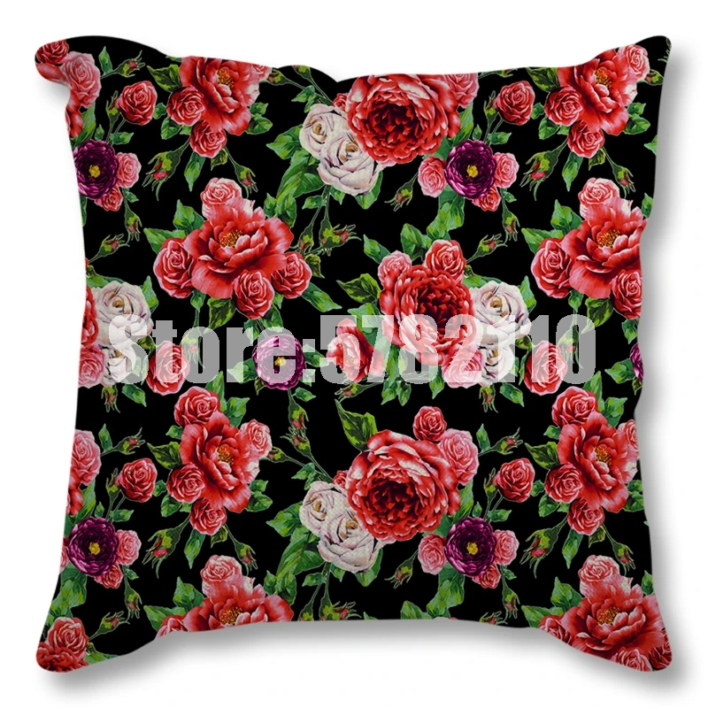 Pillow Covers 45*45 Showy & Colorful Polyester Cushion Cover Roses Flower Pattern Cotton Linen Throw Car Home Decoration | Дом и сад