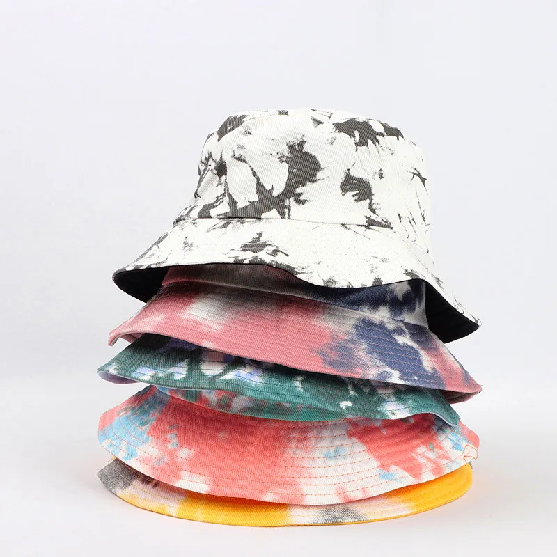 

Double-sided Wearing Cap Visor Rainbow Color Bucket Hat Men And Women Cotton Flat Sun Hat Reversible Sun Tie Dye Fisherman Hat