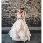 E JUE SHUNG элегантное светильник-Розовое Свадебное Платье милое с кружевной аппликацией, без рукавов с оборками свадебное платье