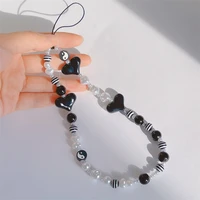 fashion charming soft pottery black and white striped heart shaped gossip mobile phone chain womens telephone lanyard jewelry