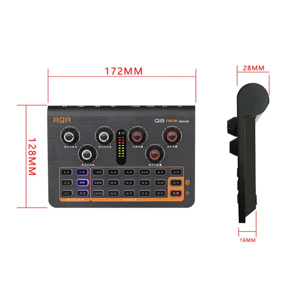 

Q8 Bluetooth Audio Interface Live Streaming Recording Sound Card Voice Changer Audio Mixer with 16 Sound Effects for Phone PC