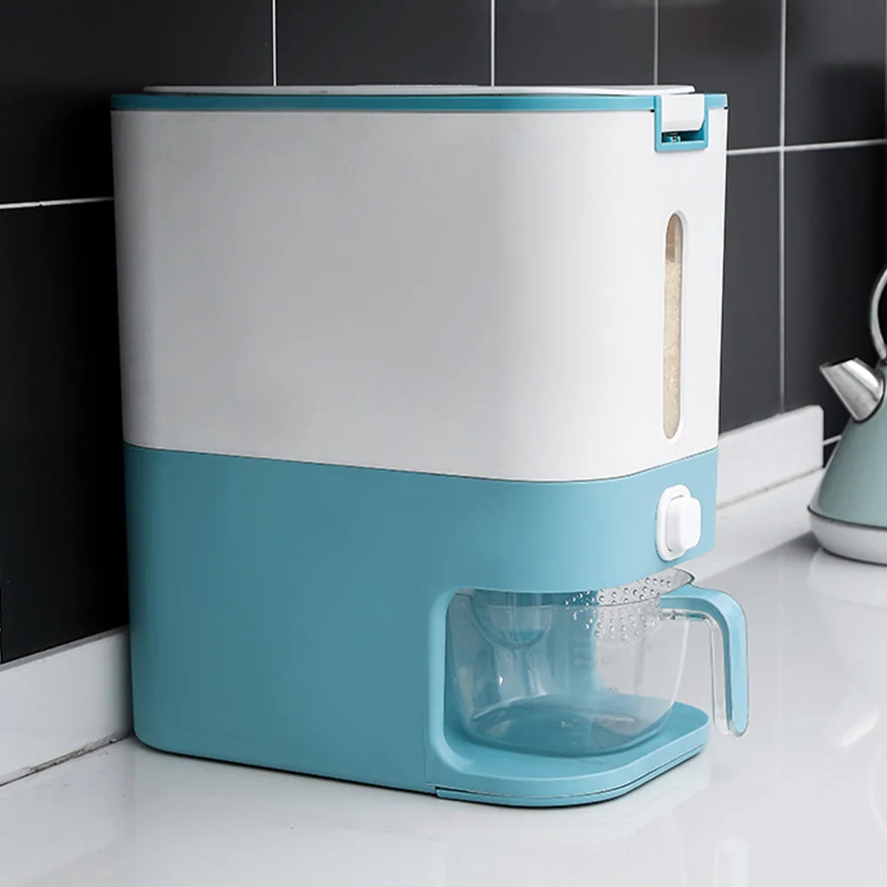 

12L Rice Bucket Cereal Moisture Proof Plastic Automatic Racks Sealed Metering Food Storage Box Automatic Press Out Rice Can