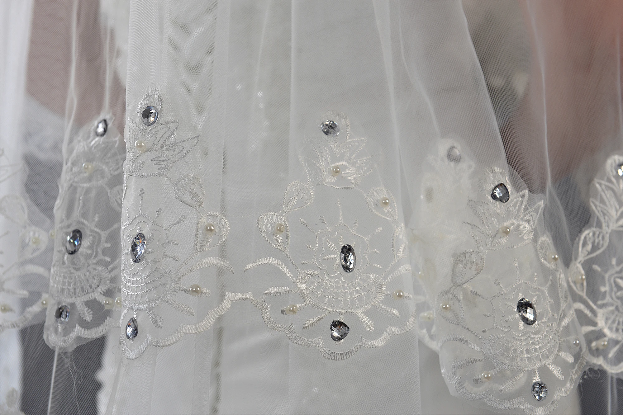 Длинная Соборная свадебная фата с кружевным краем соборного собора бисером