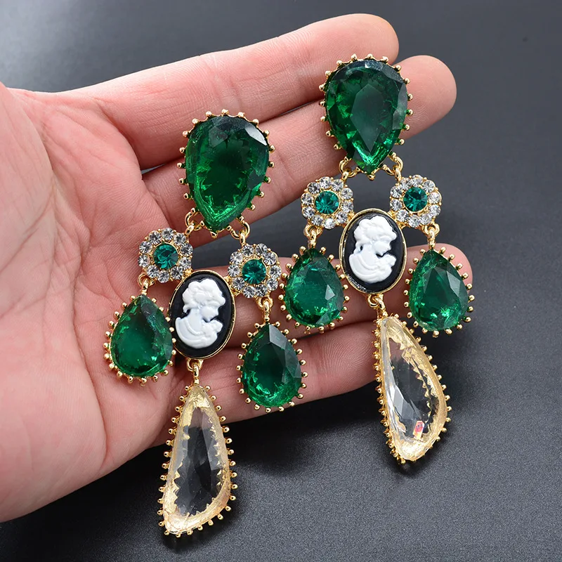 2020 Women Fashion Baroque green Crystal Tassel Earrings Water drop Vintage Statement Dangle Wedding Party Jewelry Gift | Украшения и