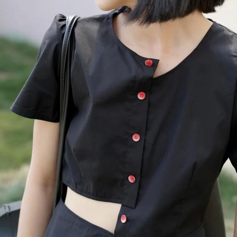

Dresses Women Mid-calf Black Hepburn Summer Asymmetrical Vintage Show-Waist Sexy All-match Harajuku Design Aesthetic Vestido