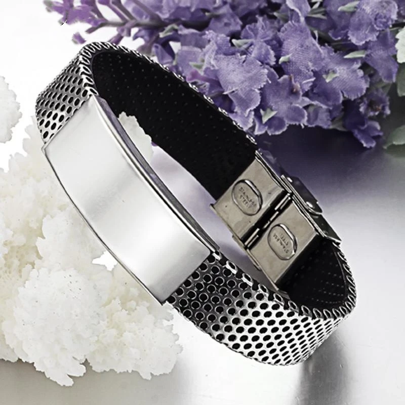 

Silvery and Black Metal Color Men Bracelets Fashion Style Mens Jewellery Stainless Steel Simply Design PU Leather Bangles Gifts
