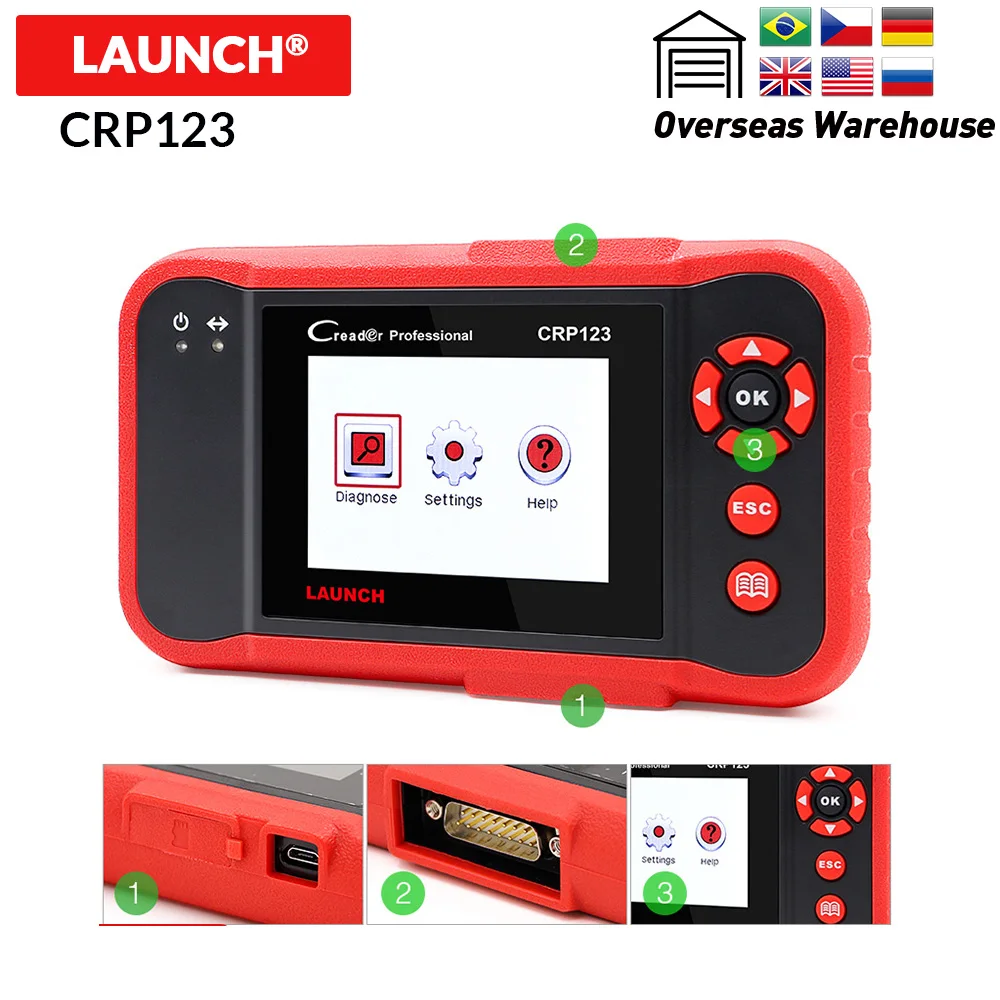 LAUNCH Creader CRP123 считыватель кодов Сканер Поддержка ENG/ABS/SRS/AT CRP 123 диагностический цифровой прибор датчик шин в подарок бесплатное обновление