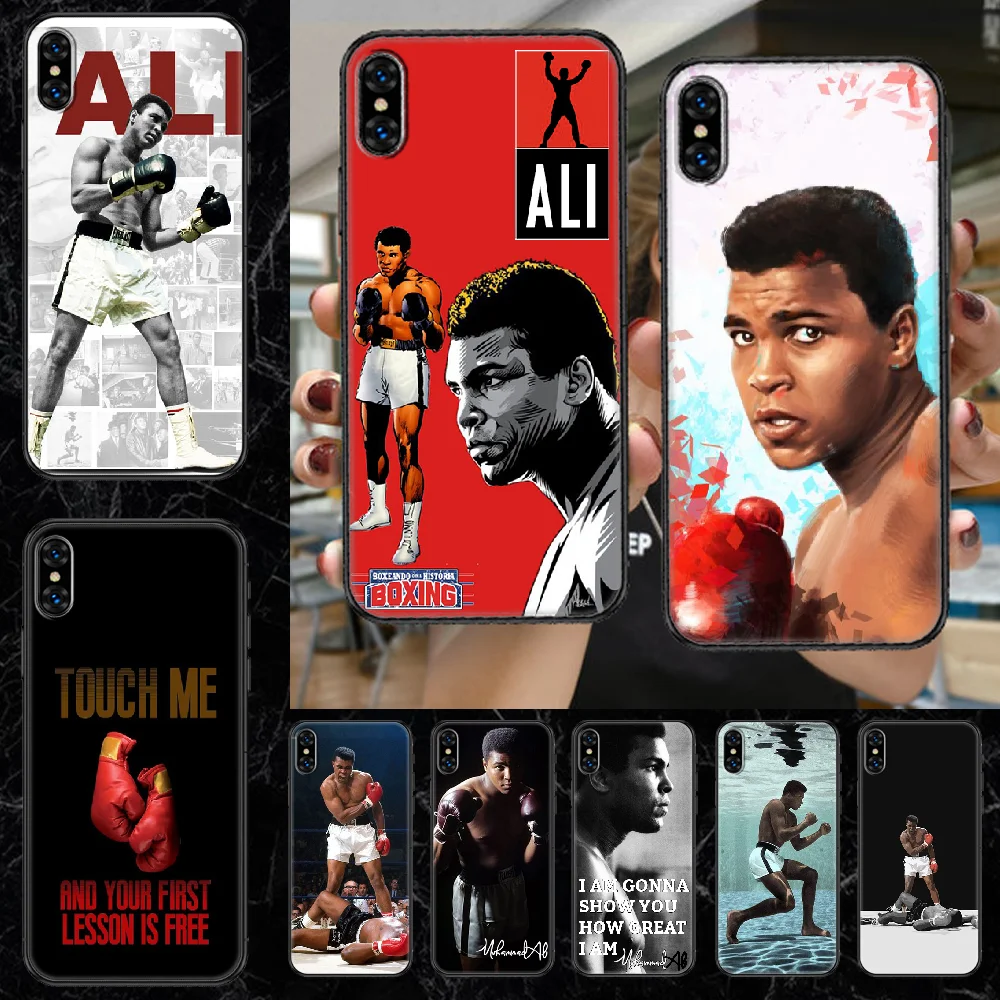 Чехол для телефона с чемпионом Али боксом iphone 5 5s se 2 6 6s 7 8 12 mini plus X XS XR 11 PRO MAX черный
