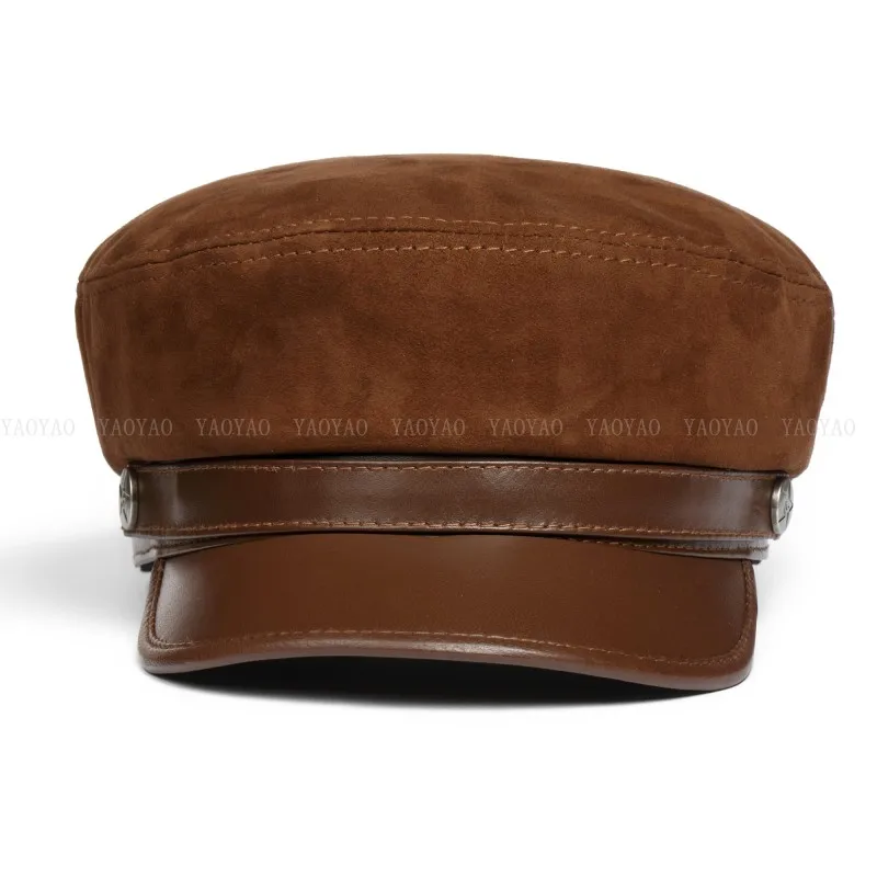 Корейские модные замшевые шапки унисекс из натуральной кожи для мужчин и женщин