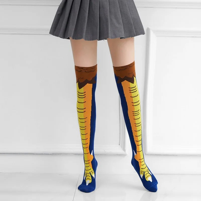 

Laamei High Quality Creative Chicken Women Over the Knee Socks Cartoon Chicken Claw Ladies 3D Print Funny Animal High Socks