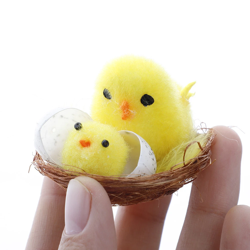 

12pcs/set Simulation Easter Chick Yellow Mini Cute Artificial Home Decoration Toys Plush Chicken easter gift for Children