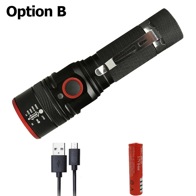 Option B Litwod Z20 1511 5200LM USB Перезаряжаемый Фонарик XML-T6 светодиодный фонарик с масштабированием 4 режима фонарь для 18650 с usb-кабелем для кемпинга - Emitting Color: Option B