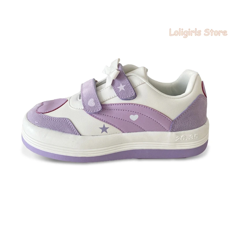 

Women Cute Purple Heavy bottom White Shoes Female Student Loving Round head Sports Shoes Wild Color matching Ulzzang Sneakers