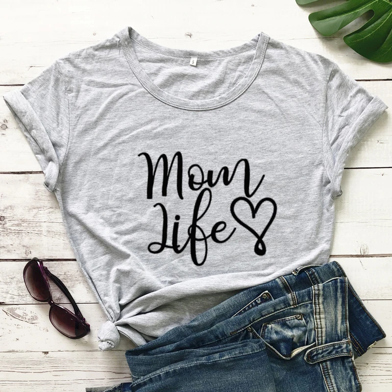 MOM LIFE Heart Printed T-Shirt Women Short Sleeve Motherhood Cotton Tees Cute Mother's Day Gift Tshirt | Женская одежда