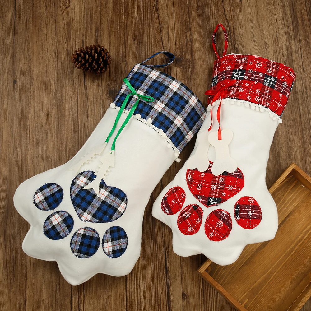 Рождественский клетчатый чулок украшения красные снежинки Синие Клетчатые