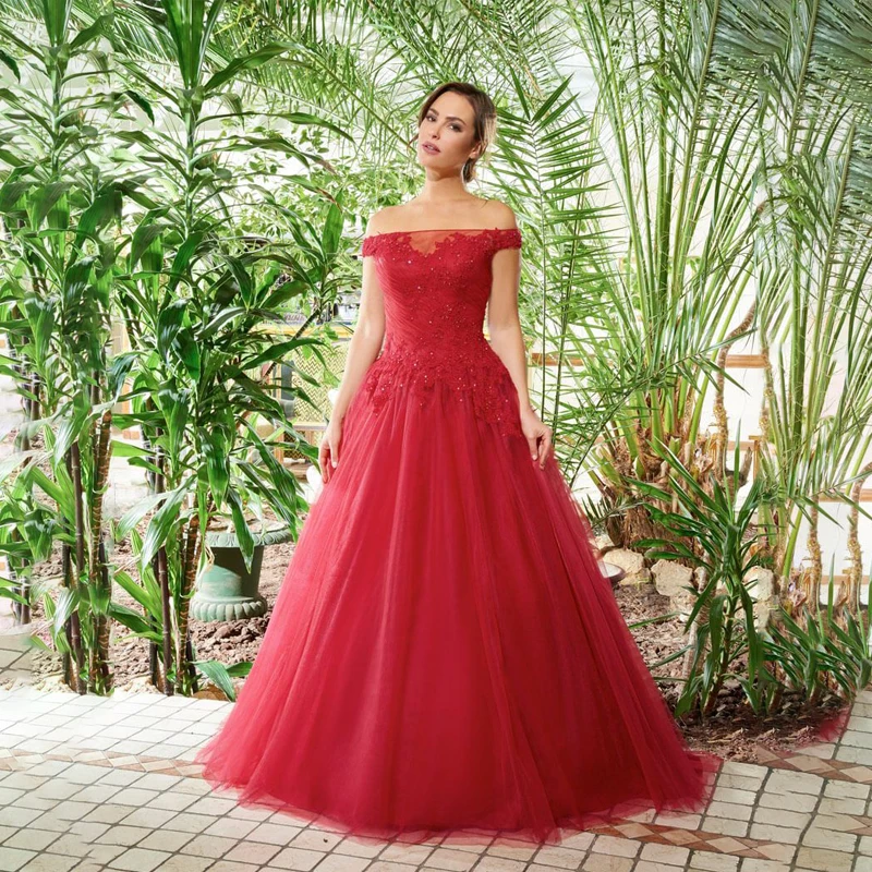 

Потрясающее красное кружевное свадебное платье, бальное платье с вырезом лодочкой, красные свадебные платья, Тюлевое платье с бусинами, Robe ...