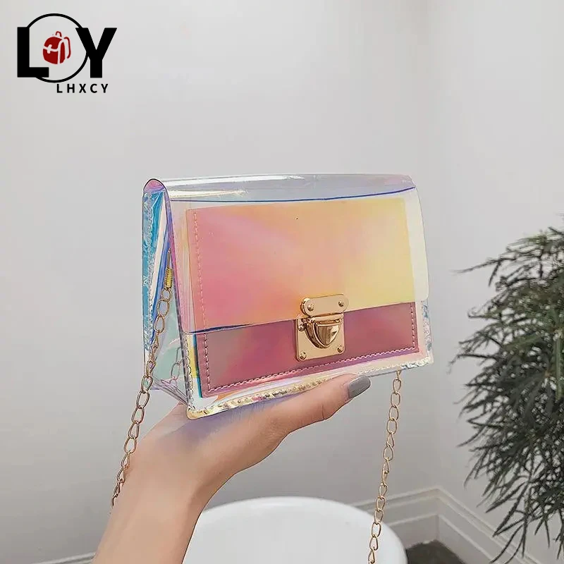 

Fashion Laser Transparent Pvc Waterproof Bags High Quality Chain Soft Crossbody Bags Korean Style Clamshell Luxury Designer Bag