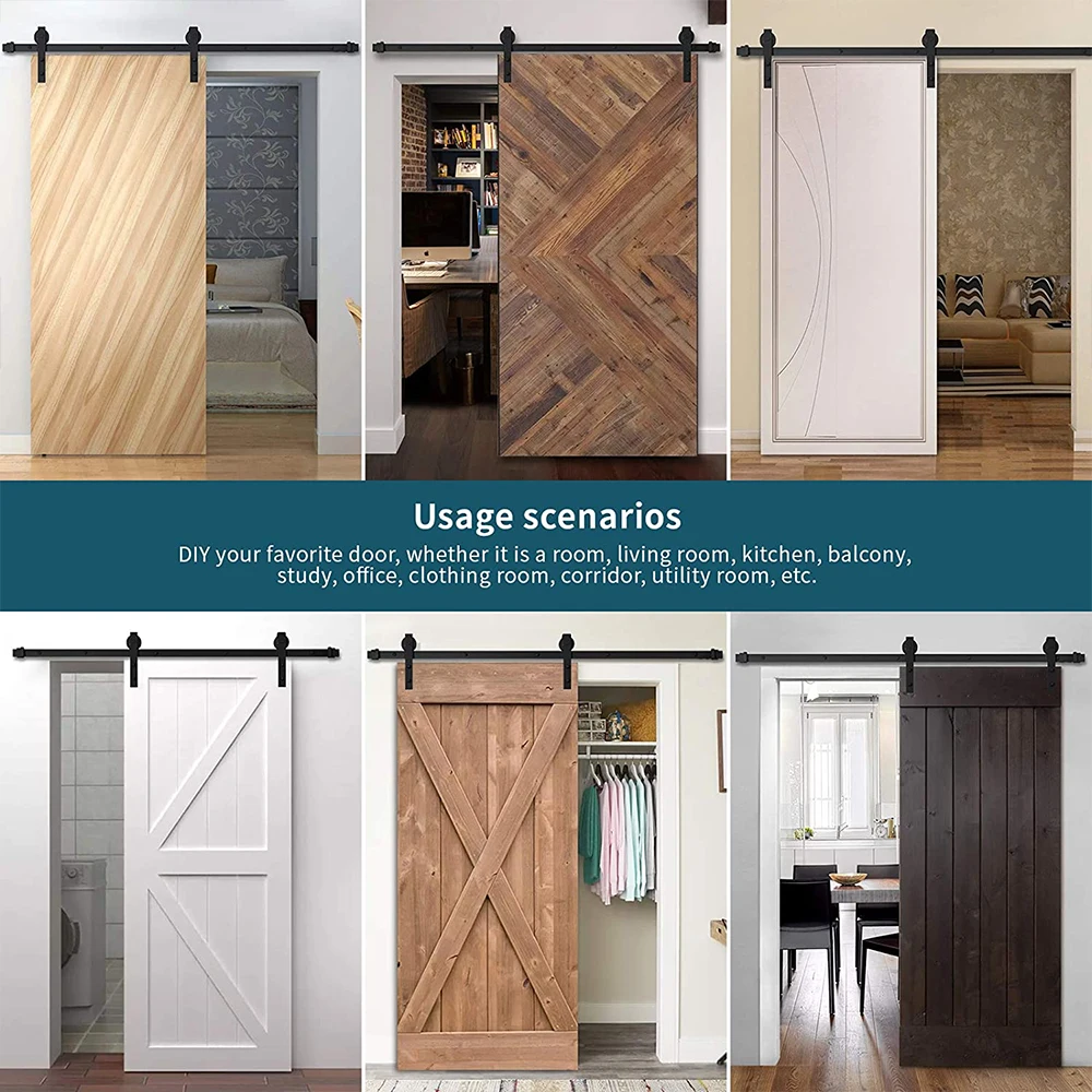 JACHOR 4-16FT J-Shaped Barn Door Slides Hardware Carbon Steel Hanger Roller System Fittings for Single Doors | Обустройство дома