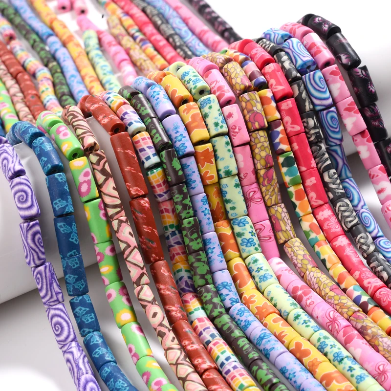 

Multicolor Cute Cartoon Printing Pattern Barrel Polymer Clay Beads Tube Spacer Beads For Jewelry Making DIY Bracelet Accessories