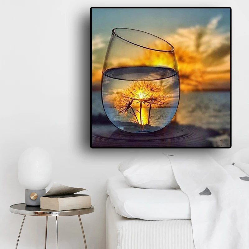 Miaodu DIY Алмазная картина Золотой закат Одуванчик мозаика вышивка Пейзаж Вышивка