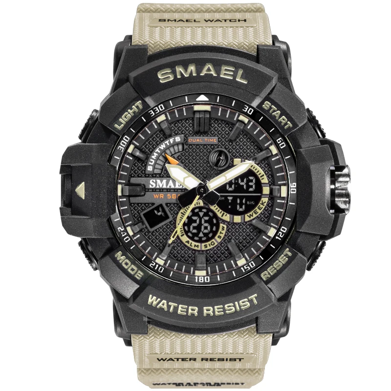 khaki SMAEL мужские часы Топ бренд Модные Спортивные кварцевые светодиодный цифровые часы 50 м водонепроницаемые наручные мужские часы Relogio Masculino - Цвет: khaki