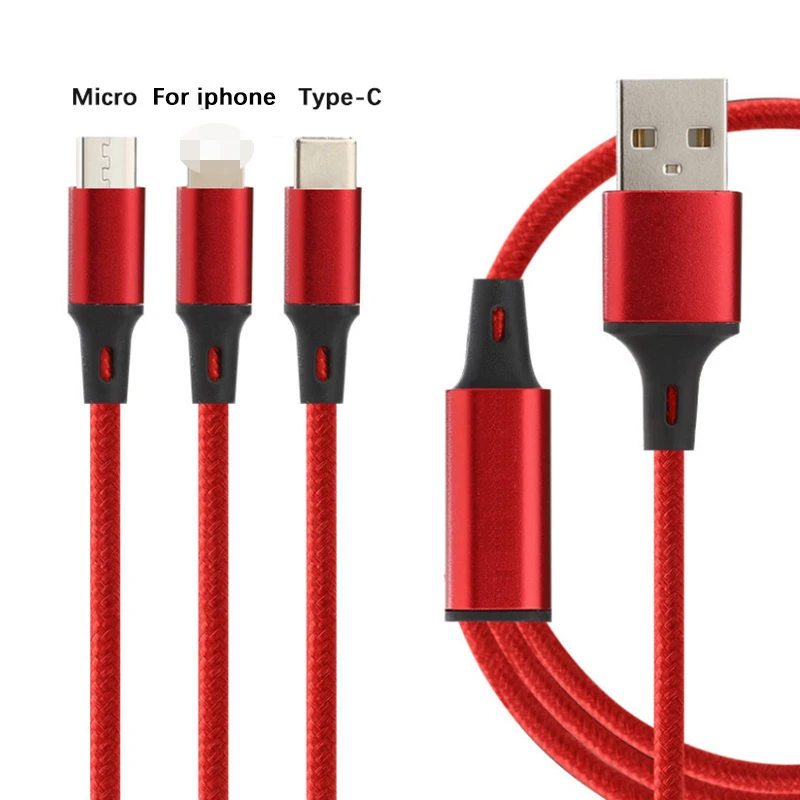 3 в 1 USB кабель для iphone6 или выше и type-C Micro Для HUAWEI samsung oppo vivo быстро затвердевающий |