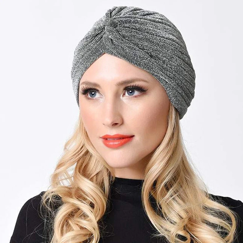 

Women Hijab Scarf Shiny Turban Knot Twist Headbands Turban Muslim Women Warm Headwear Casual Streetwear Headscarf Women's Hat