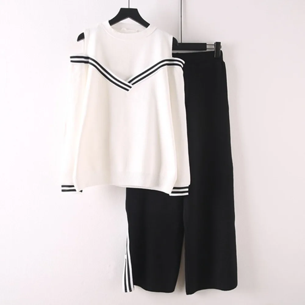 Зимний комплект из двух предметов свитер с открытыми плечами женский свободный