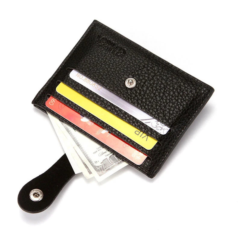 

Women Credit Card Holders Business ID Case Buckle Small Purse Lychee Pattern Leather Wallet Hasp PU Coin Purse Men's Card Holder