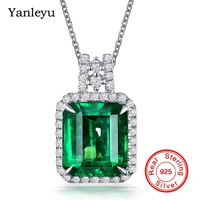 yanleyu new emerald green princess square crystal zircon pendant 925 sterling silver fashion party jewelry women necklace pn057